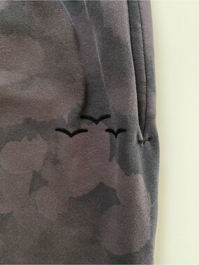 #14 LAZYPANTS / Gray Camouflage Jogger Bottoms with Bird Embroidery